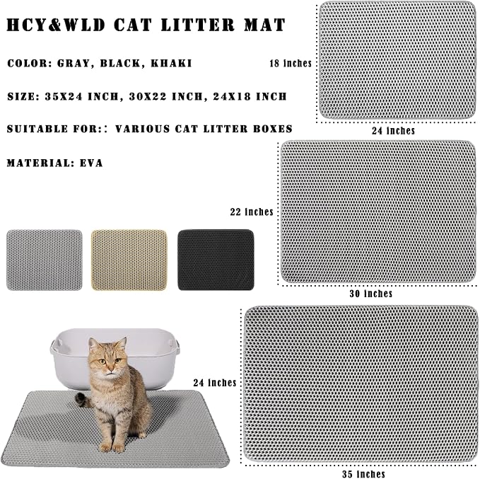 HCY&WLD Cat Litter Mat, Double Layer Cat Litter Box Mat (30x22 Inch, Black) | Waterproof Urine-Proof Non-Slip Litter Trapping Mat, Soft on Kitty Paws, Scratch-Resistant, Scatter Control, Easy to Clean