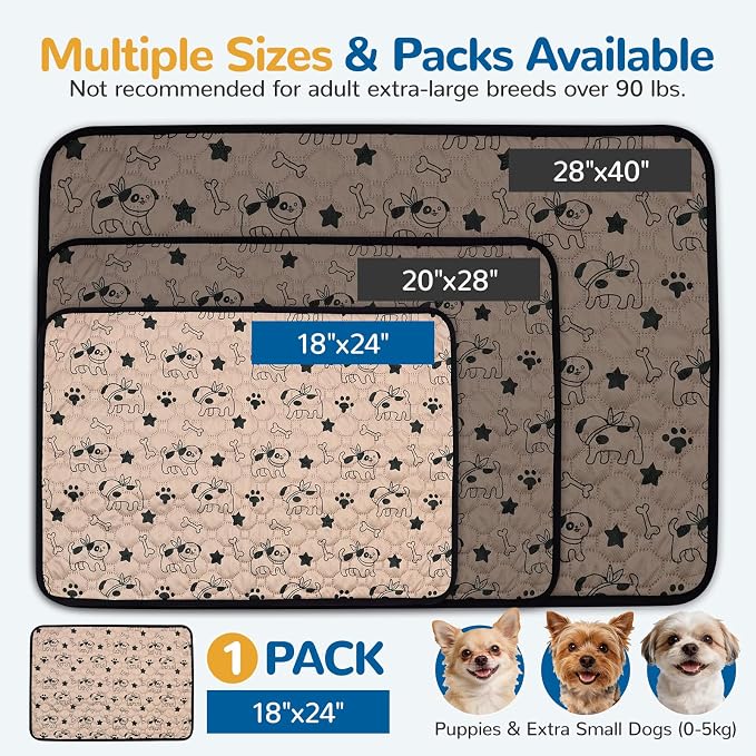 BAEJMJK Washable Dog Pee Pads, Reusable Dog Crate Mats Puppy Training Pads, 4-Layer Super Absorbent Waterproof Non-Slip Leak-Proof Ideal for Potty, Crate, Playpen & Travel(18"x24",Coffee 1-Pack)