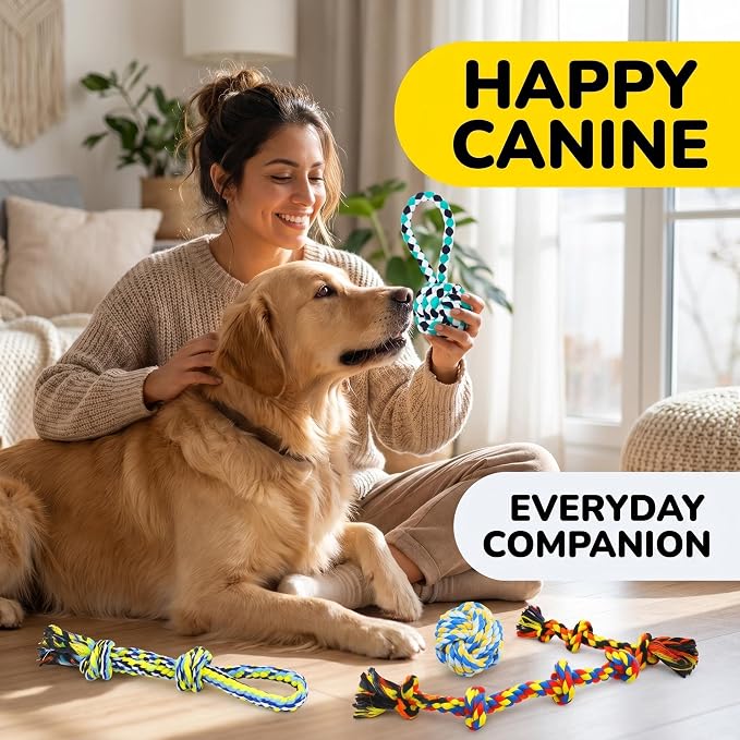 Speedy Panther 9 Pack Large Dog Rope Toys for Aggressive Chewers, 5 Knots Indestructible Chew Toy Kit for Medium Large Dogs, Puppy Teething Tug Toy, Colourful Cotton Dog Rope Toys