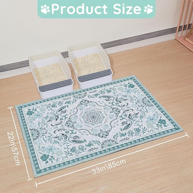 33"x22" Cat Litter Mat Waterproof Non-Slip Litter Trapping Pad | Soft Mesh Litter Box Mat With A Decorative Pattern Captures Scatter Effectively To Keep Floors Clean And Tidy