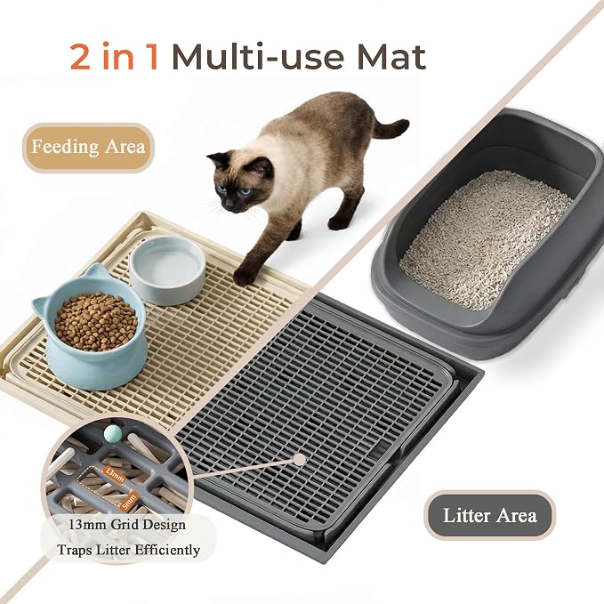Connectable Cat Litter Mat for Litter Box, 2 Panels | Expandable Coverage | Less Litter Tracking | Easy Rinse Cleanup | Pour-Back Litter | Helps Reduce Shifting