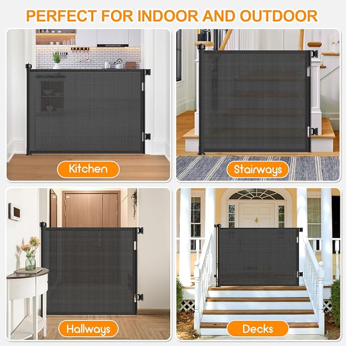 71 Inch Retractable Baby Gates Extra Wide, 41 Inch Reinforced Extra Tall Gate Mesh Safety Gate for Kids Pets, Retractable Dog Gate Baby Retractable Gate for Stair Hallway Doorway Indoor Outdoor, Black