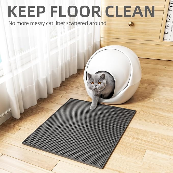 ESTHELLO Cat Litter Mat Honeycomb Double Layer Design 24’ ’ x 15’ ’ Black