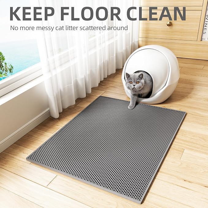 ESTHELLO Cat Litter Mat Honeycomb Double Layer Design 30’’ x 24’’ Gray