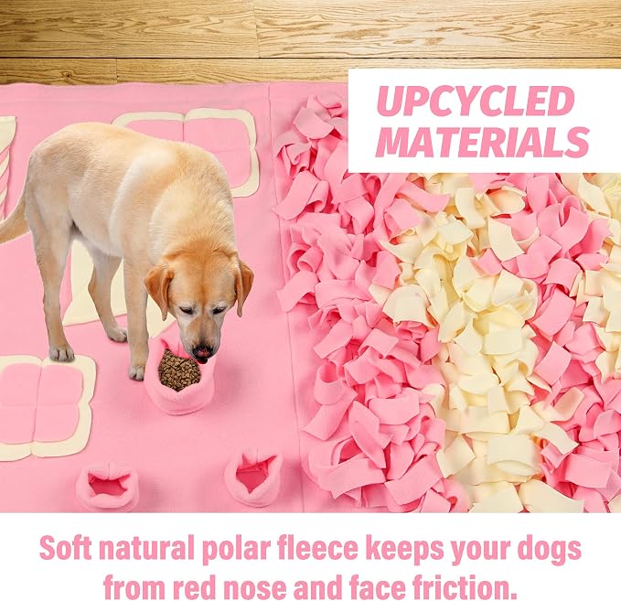 Snuffle Mat for Dogs: Slow Food Interactive Experience - 7 Enrichment Foraging Games for Large Dog Owners Needing to Burn Pet Energy - Washable 1000 Times - 38x38 inch - Pink