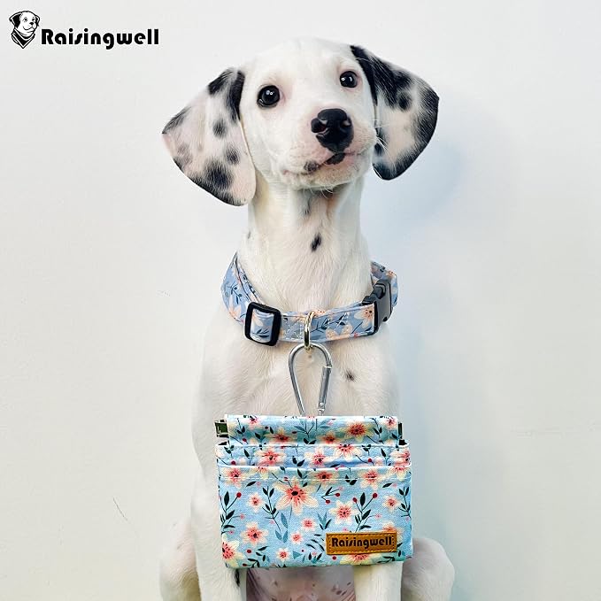 Raisingwell Dog Treat Pouch, Small Cotton Pocket Sized Training Holder, Hand Free Walking Fanny Bag with Carabiner, Self-Closing Pet Feed Snack Reward, Behavior Aids for Puppy Travel or Outdoor Use