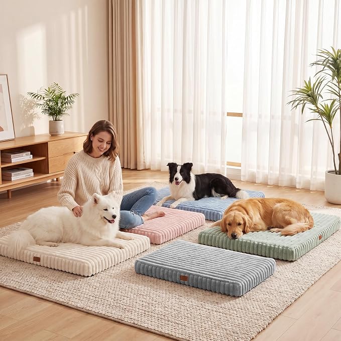 Orthopedic Dog Bed for Extra Large Dog, Waterproof Pet Bed for Crate,Non-Slip Bottom and Egg-Crate Foam with Removable Washable Cover Crate Bed,Pink,41"x27"x4"