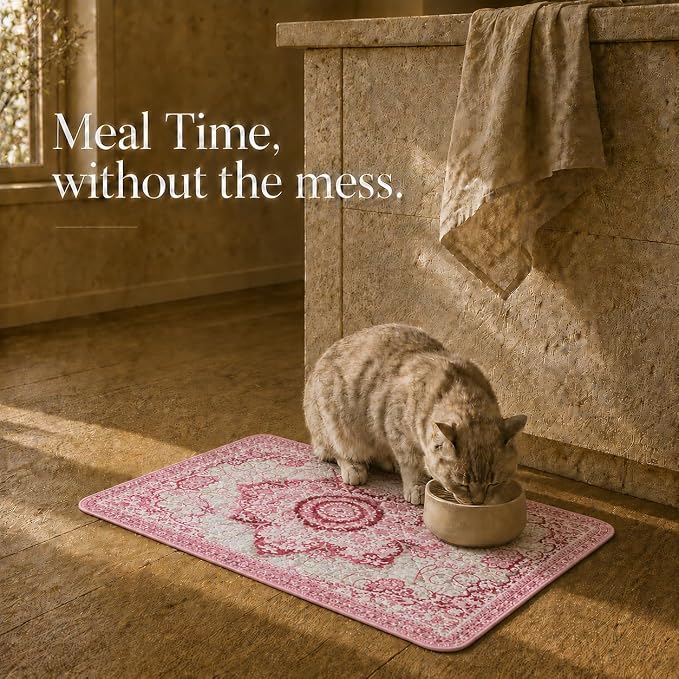 PUPIBOO Cat Litter Mat, Litter Trapping Mat, and Washable Cat Pee Pad | Cat litter box mat and cat food mat, 15x24in, 4-layer, OekoTex-, non-slip, washes up to 500 times
