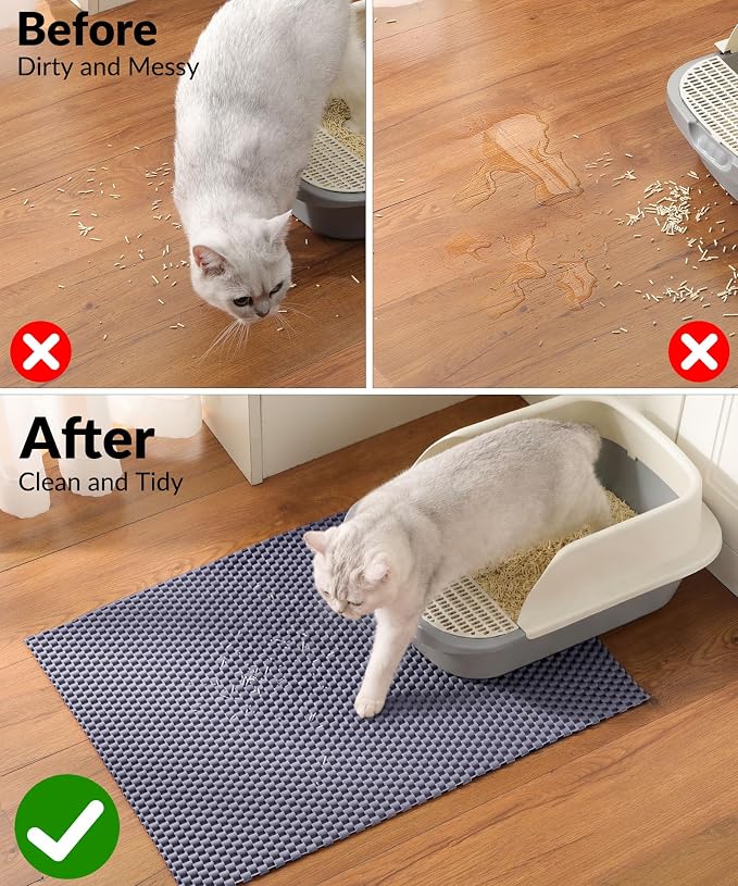 Cooyes Cat Litter Mat - Cut to Fit Any Place, 23"x17" Litter Trapping Mat for Litter Box, Easy to Clean, Waterproof & Non-Slip Kitty Pad, Scatter Control to Protect The Floor (Grey)