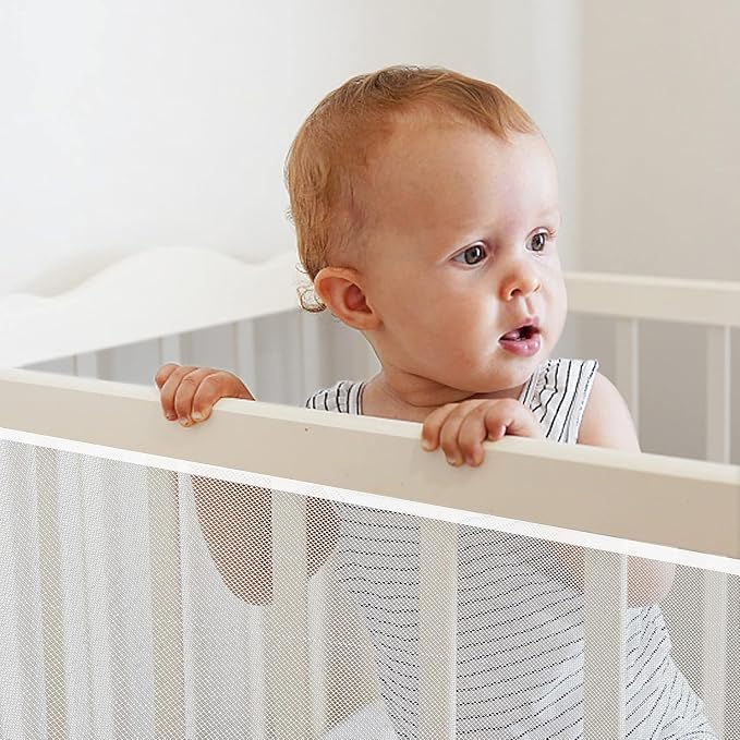 Baby Gate for Stairs, Banister Guard for Kids, Pets, Toys, 26.2ft L x 2.66 ft H, Mesh Netting Safety Net for Balcony Rail Stair, Stairway Net Baby Safety Products for Indoor & Outdoor (White)