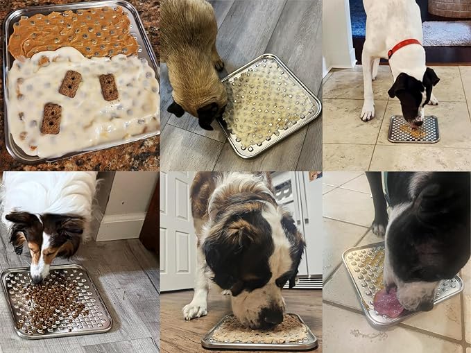 1Pack Stainless Steel Large Lick Mat for Dogs & Cats, Chew-Proof Slow Feeder, Anxiety Reducer, Whisker-Friendly for Cats, Non-Slip Heavy Duty Base, Raw Feeding Pad, Dishwasher Safe