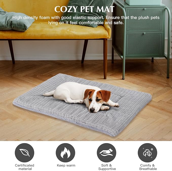 BVAGSS Reversible Dog Crate Pad, Memory Foam Pet Bed Mat, Soft Warm Machine Washable Sleeping Kennel Mattress for Small Medium Dogs XH079 (21''x13''x1.6'',Grey)