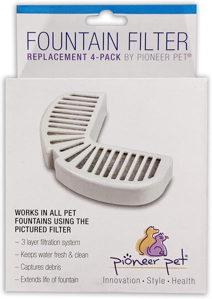 Pioneer Pet Water Fountain Replacement Filters – 4 Pack - fits Raindrop Stainless Steel and Big Max Ceramic Fountains – Easy to Change, Carbon Water Filter (3014)