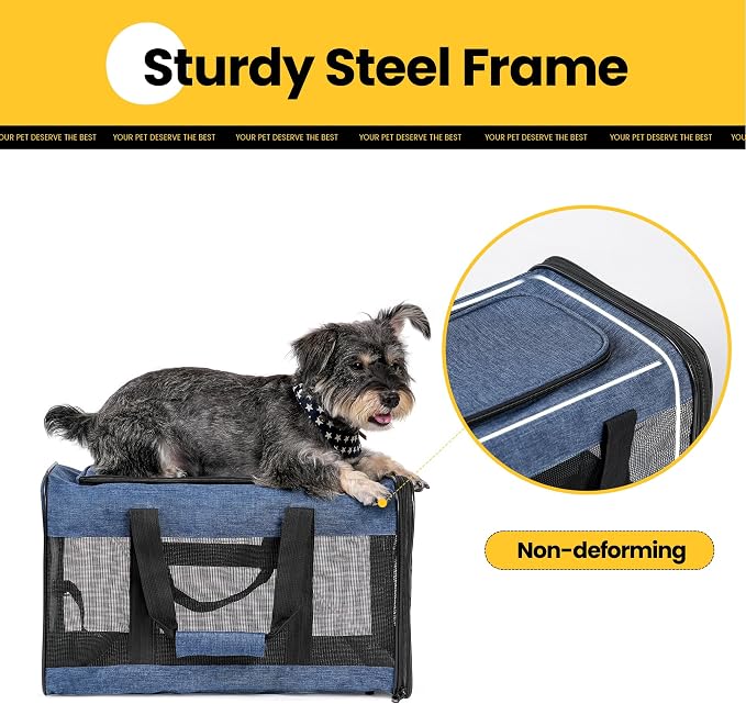 Conlun Cat Carrier Airline Approved, Soft-Sided Dog Carrier with Inner Safety Leash, Pet Transport Carrier for Small-Medium Cats Puppies up to 15 Lbs, Collapsible Travel Kitten Carrier Bag -Blue M