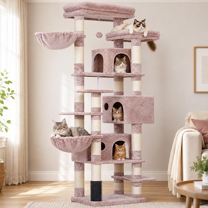 Hey-brother Cat Tree, Multi-Level Tower with 3 Condo, Hairbrush, MPJ035-MMU