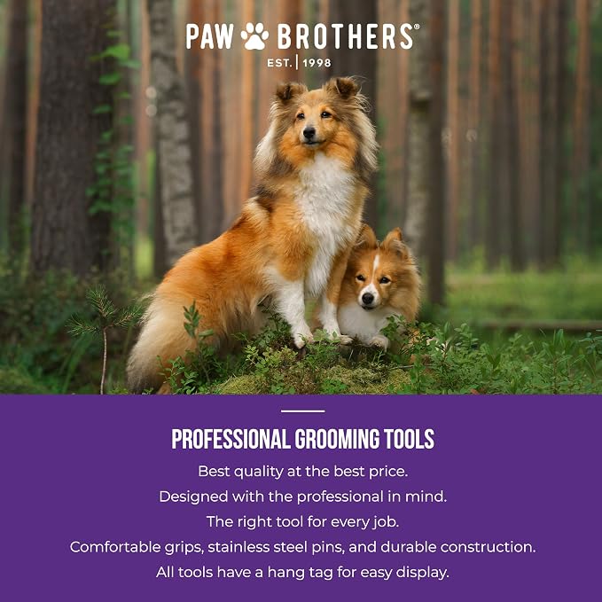 RYAN'S PET SUPPLIES Paw Brothers 13-Blade Coarse Double Wide Dematting Undercoat Rake for Dogs and Cats, Professional Grade, Dog Shedding Brush, Stainless Steel Blades, Rounded Gentle Teeth