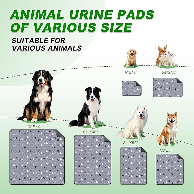 WanpeeGoo Washable Pee Pads for Dogs, Waterproof, 32 x 52 in, 2 Pack, Gray