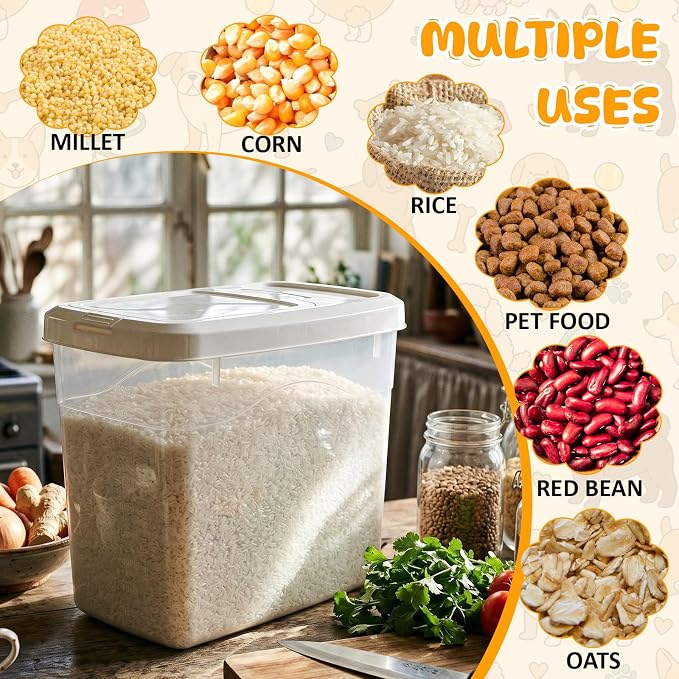 2 Pack 18 Lbs Airtight Dog Food Storage Container with Scoops | 2 Measuring Cups, Flip Lids, Clear Bins with Markings, Preserve Freshness, Pet Dog Cat Rice Grain Treat Storage