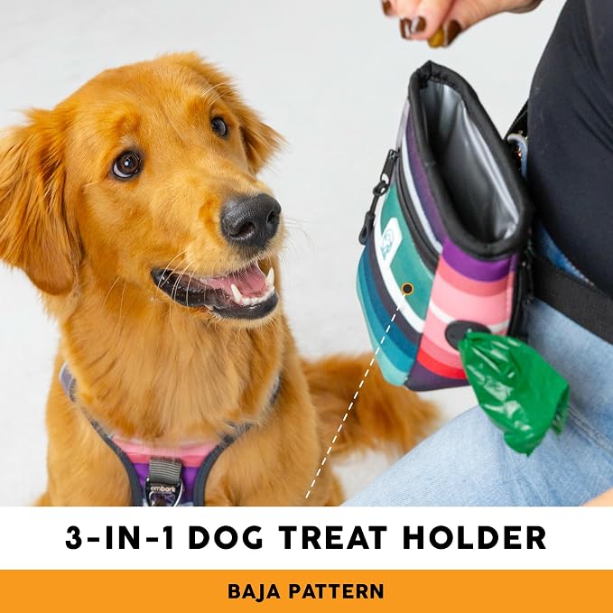 Embark Dog Treat Pouch - Waterproof Training Bag & Portable Water Bowl | Leakproof Treat Bag with Hook, Magnetic Closure, Extra Pocket for Phone & Keys with Poop Bag Outlet For Dogs - Black Camo