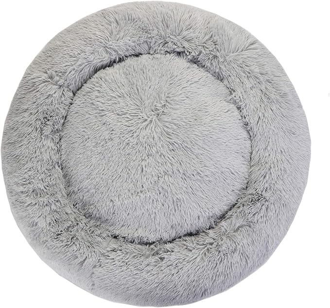 Donut Dog Bed Calming Ultra Soft Shag Faux Fur Dog Bed Comfortable Donut Cuddler for Dogs and Cats,Self Warming and Washable (30 Inches, Grey)