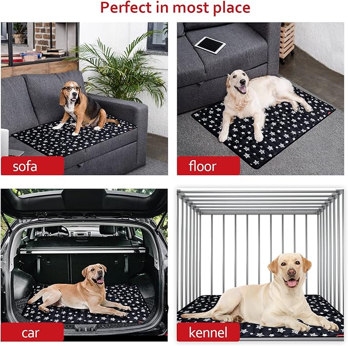 Dog Crate Pad Mat (48" X 30"), Soft Dog Bed Mat with Cute Prints | Personalized Crate Pad, Anti-Slip Bottom, Machine Washable Kennel Pad, Black