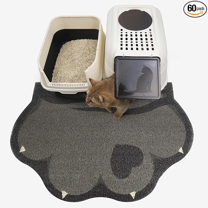 Cute Cat Litter Mat 35”x24”, Litter Box Mat, Litter Trapping Mat, Soft on Kitty Paws, Easy Clean, Anti Slip, Pet Accessories, Door Floor mats - TigerSpot Blackpaw90*60