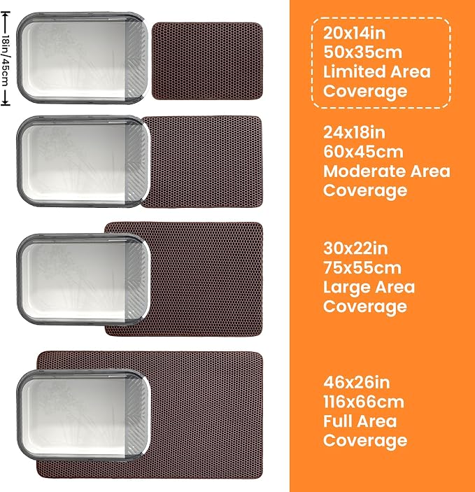 Small Cat Litter Mat, Double Layer Honeycomb Litter Box Mat | 20x14”, Reduces Litter Tracking, Waterproof, Non-Slip, Soft on Paws, Scratch Resistant, Easy to Clean, Brown