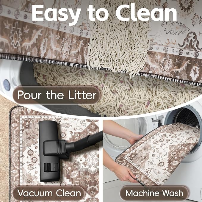 Cat Litter Mat Litter Trapping Mat, 24"x18" Waterproof Urine Proof Litter Box Mat Catcher Mat Non-Slip Washable for Kitty Kitten, Brown
