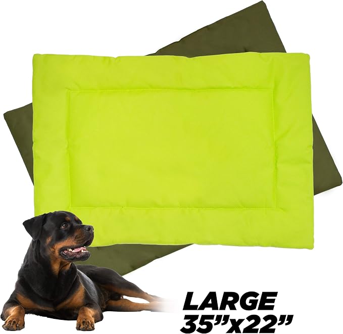 Downtown Pet Supply Dog Crate Pad, 35" x 22" - Waterproof, Ripstop Nylon Dog Crate Mat Chew Proof and Machine Washable - Dark and Light Green - L