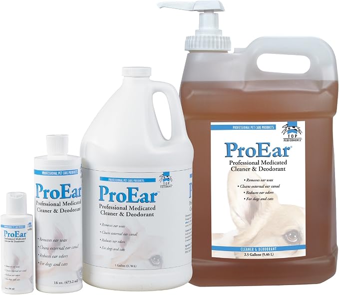 Top Performance ProEar Professional Medicated Ear Cleaners — Versatile and Effective Solution for Cleaning Dog and Cat Ears, 16 oz. | For cleaning dog and cat ears