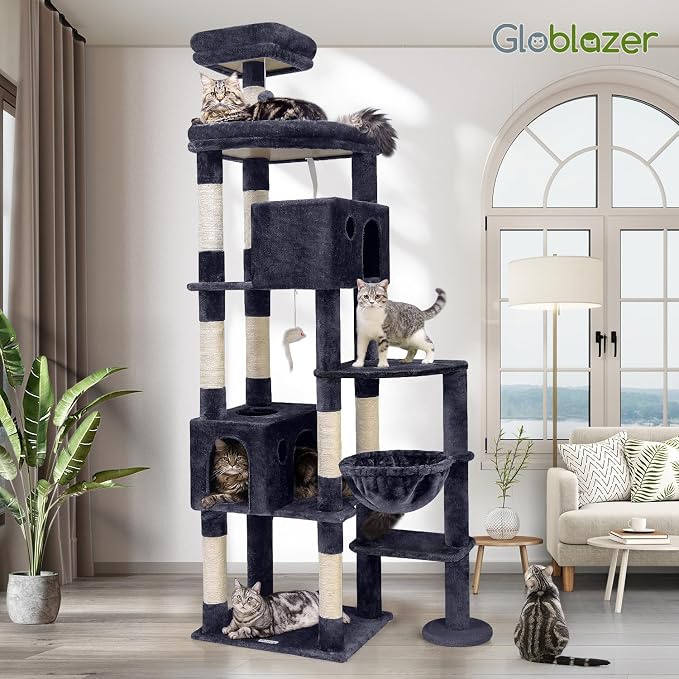 Globlazer Giant Cat Tree for Indoor Large Cats, 83in, F83, Dark Grey | XXL Cat Tower with 9 Scratching Posts for 20lb+ Heavy Duty Large Adult Cats