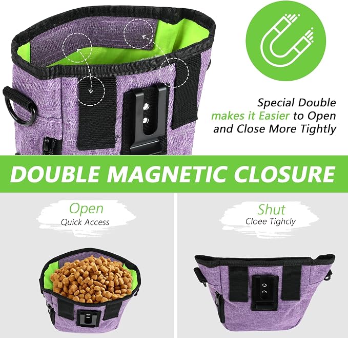 Dog Treat Pouch, Magnetic Closure, Dog Clicker- Purple | Dog Training Treat Pouch, Large Size, Nylon Material, Magnetic Closure & Clicker, for Walking, Obedience & Outdoor Use