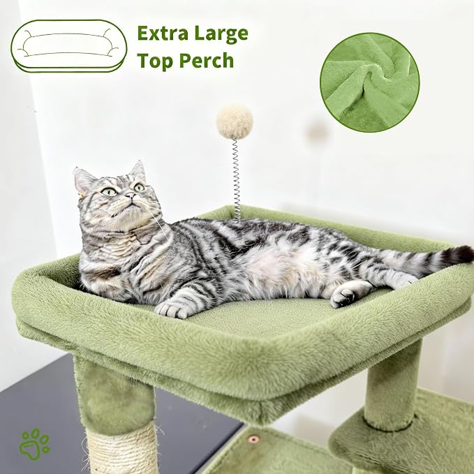 48" Cat Tree Tower for Indoor Cats, Multi-Level Cat House for Large Cats with 3 Cozy Cat Condos, Extra Large Top Perch, Sisal Scratching Posts & Climbing Steps, Green