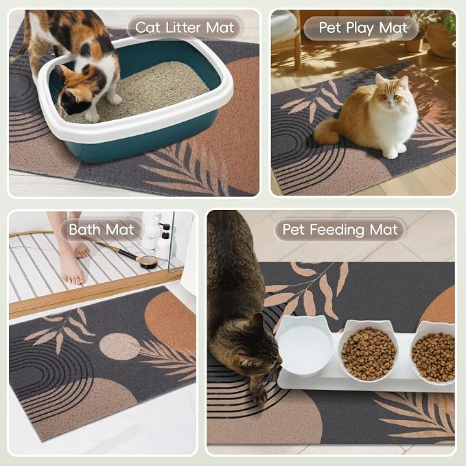 Cat Litter Mat Litter Trapping Mat, 40"x30" Waterproof Urine Proof Litter Box Mat Catcher Mat Non-Slip Washable for Kitty Kitten, Black