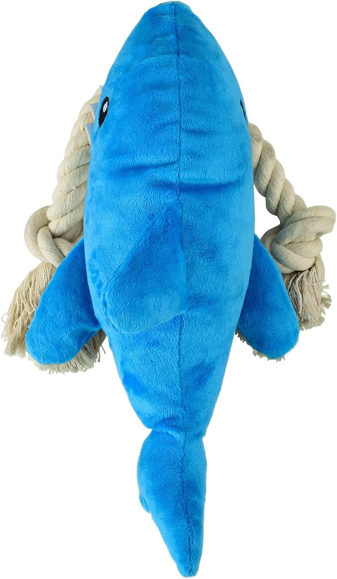 Native Pup Dog Toy Rope and Plush Stuffed Squeaker, Tug of War Toys for Dogs, Puppy Welcome Home Add on for Pets (Shark)