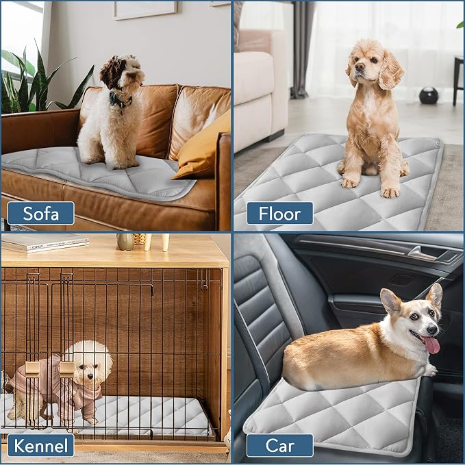 Dog Crate Pad 2 Pack (30" x 19"), Dog Crate Mat with Anti-Slip Bottom, Grey | Fits 30 Inch Crate, Soft, Machine Washable, Kennel Pad
