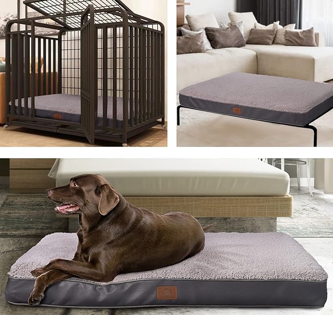 Sunheir Extra Large Orthopedic Dog Bed, Jumbo Waterproof Pet Bed Mat, Grey | Removable Machine Washable Cover, Thick Egg Crate Foam Support, Easy-Clean, Anti-Slip Bottom, Soft Dog Crate Bed 47.5"X29"X4"