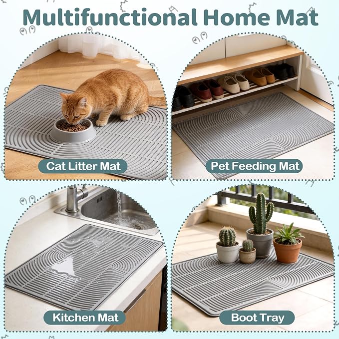 Silicone Cat Litter Mat, 40" x 28" Extra Large Cat Litter Trapping Mat for Litter Box with Raised Edge, Waterproof Cat Litter Tray Mat for Scatter Control, Soft on Kitty Paws, Non-Sip, Easy to Clean