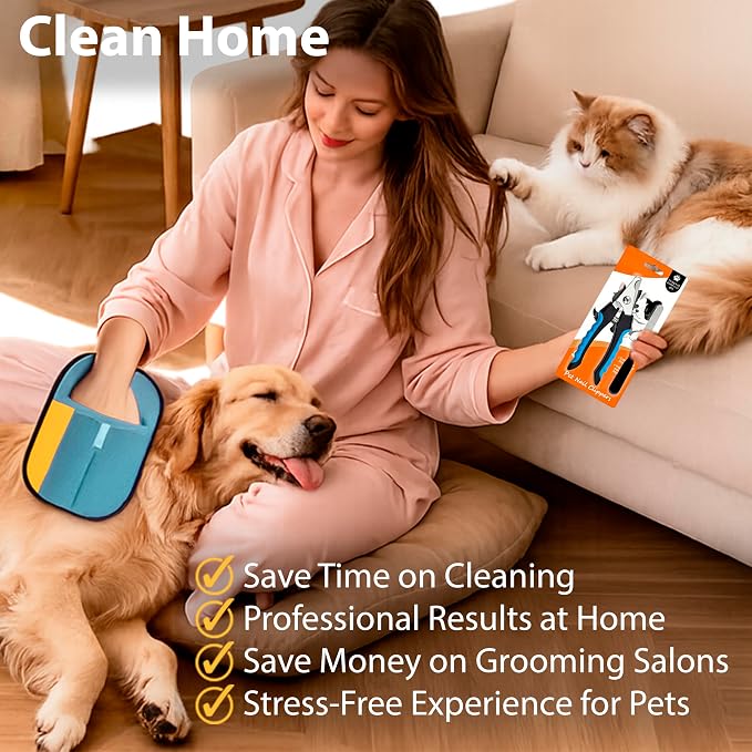 Pet Grooming Glove Set for Dogs & Cats – Premium Pet Hair Removal Glove with Free Nail Clippers & Nail File