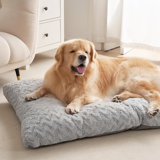 EHEYCIGA Washable XL Dog Bed for Crate 41x27 Inch, Kennel Pad for Extra Large Dogs Up to 65 lbs, Plush and Comfy Pet Sleeping Mat, Grey