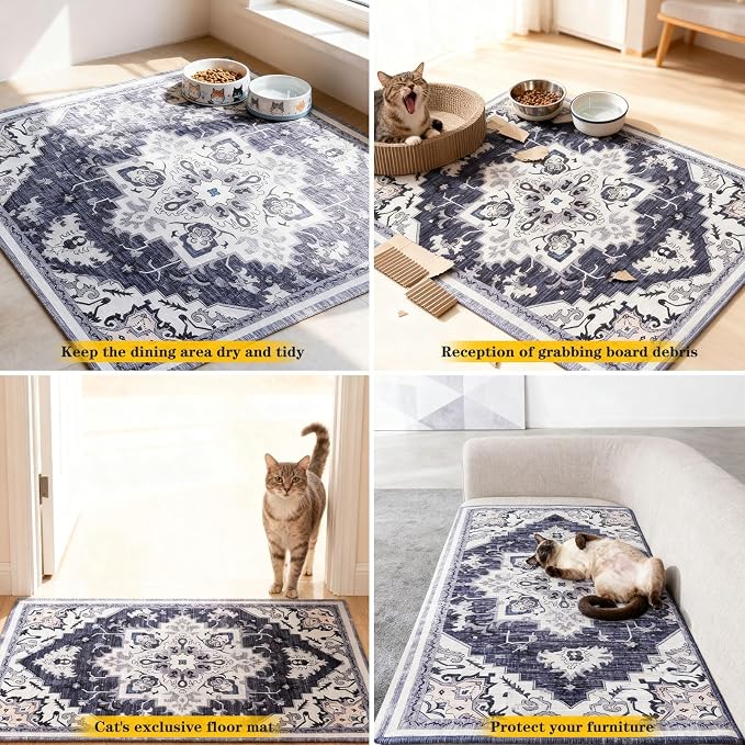 EXPAWLORER Cat Litter Mat, 20”x32” Small Non-Slip Urine Waterproof Litter Trapping Mat Easy to Clean Washable Litter Box Mat for Floor Soft on Kitty Paws, Indoor Food Mats Rug Pads for Bathroom Grey