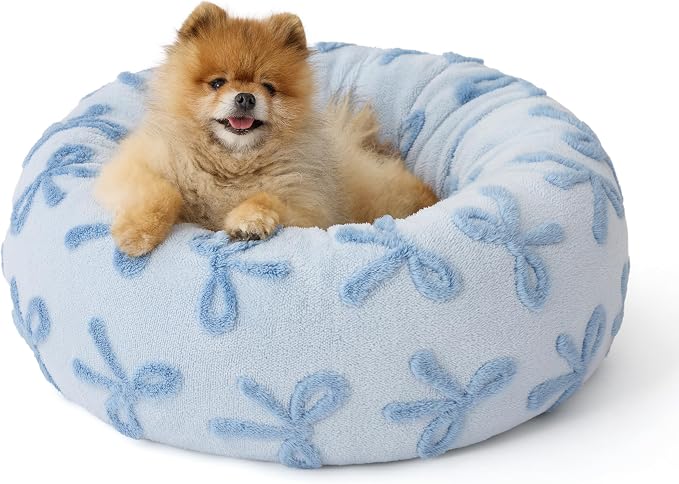 LE SURE Donut Small Dog Bed - Round Cat Beds for Indoor Cats Anti-Anxiety Calming Gift for Pets, Washable Cute Modern Beds with Jacquard Shaggy Plush & Anti Slip Bottom, 23 Inch, Ice Melt