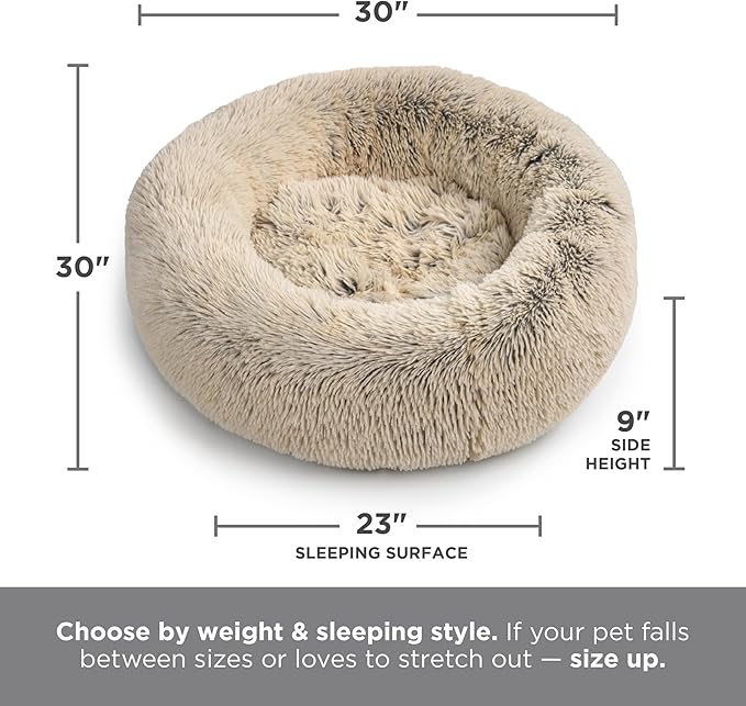 Best Friends by Sheri The Original Calming Donut Dog Bed for Medium Dogs up to 45 lbs, Shag Faux Fur, Frost Gray, Medium, 30" x 30"