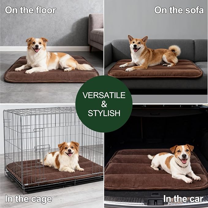 Dog Bed Mat, Reversible Dog Crate Pad with Washable Kennel Mat and Soft Foam, Flat Pet Bed for Dogs & Cats, for Crates Carriers & Travel (Dark Brown, 28" L*16" W*1.5" Th)
