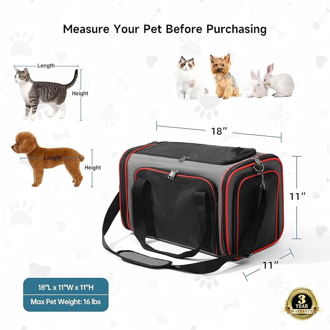 EliteField Soft-Sided Pet Carrier (3-Year Warranty, Airline Approved), Foldable Travel Bag with Removable Fleece Bed for Dogs, Cats & Small Pets, Scratch-Resistant Mesh