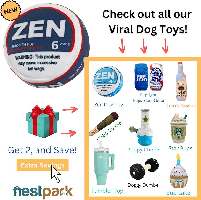 Nestpark Zen Pupper Deckies Parody Dog Toy - Plush Squeaky and Crinkle Funny Dog Toy (Smooth Pup)