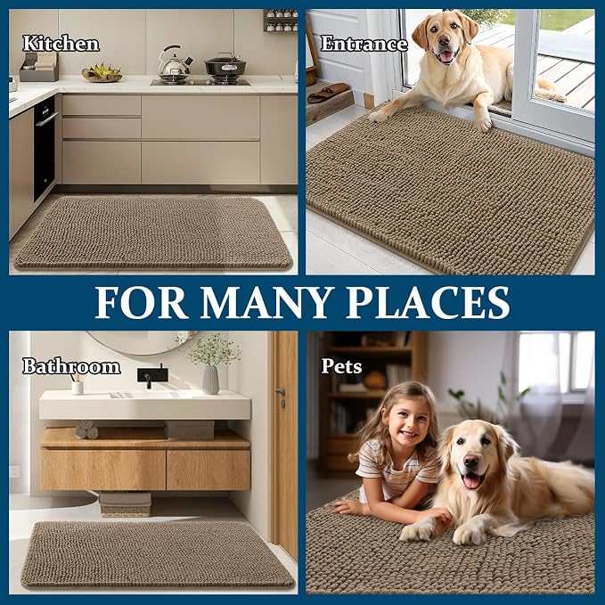 OLANLY Dog Door Mat for Muddy Paws 54x24, Super Absorbent Chenille Mud Mat | Tan, Absorbs Moisture and Dirt, Non-Slip Machine Washable Doormat, Quick-Drying Indoor Entryway Floor Carpet for Dogs
