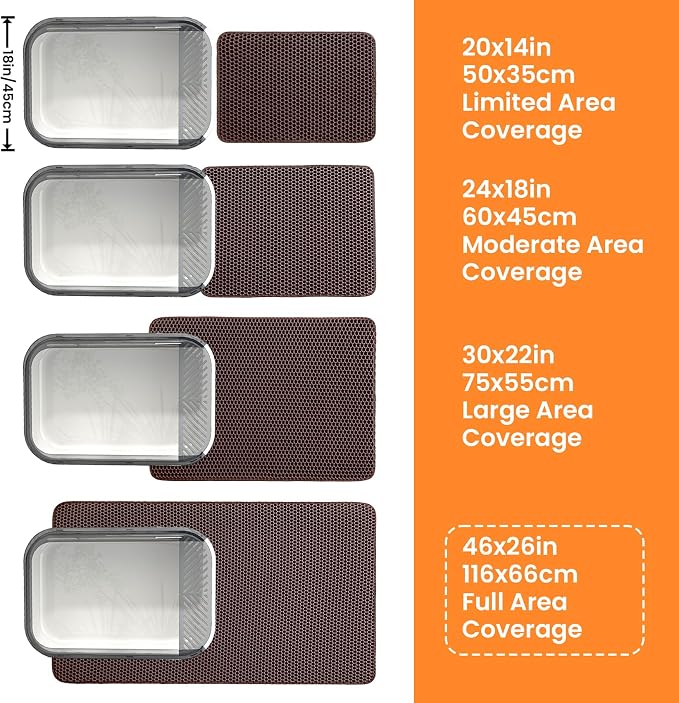 Extra Large Cat Litter Mat XXL, Double Layer Honeycomb, Brown | 46x26”, Reduces Litter Tracking, Easy to Clean, Waterproof, Non-Slip, Soft on Paws, Scratch Resistant, Brown, XXL