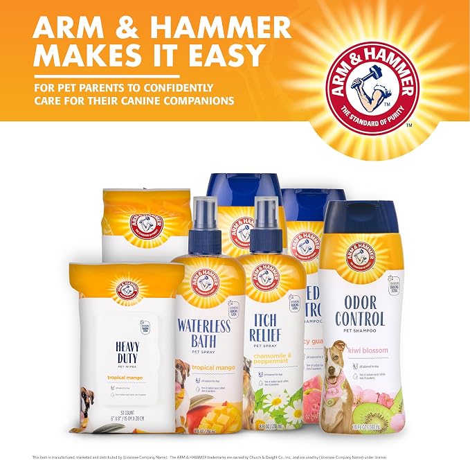 Arm & Hammer Deodorizing Dog Shampoo, Kiwi Blossom, 20 Fl Oz, 2-Pack | Tearless, moisturizing baking soda formula for sensitive skin, safe for dogs and puppies during regular baths