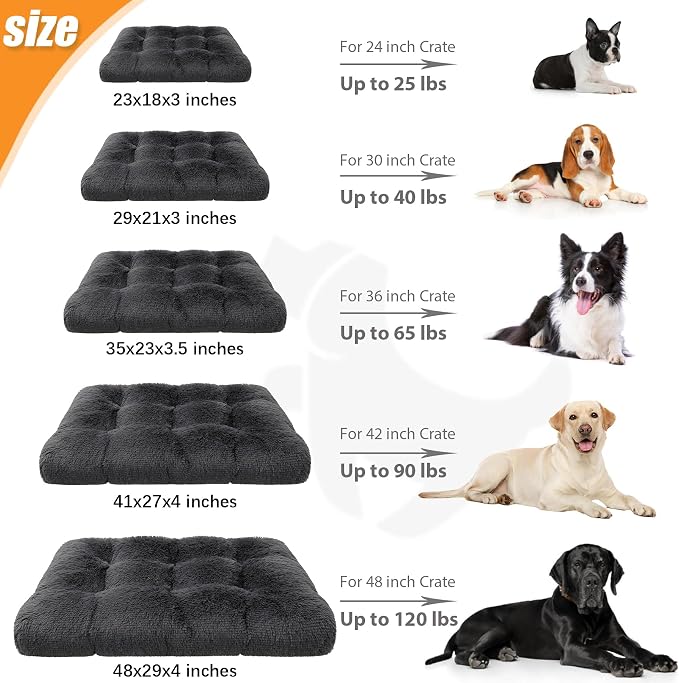 KSIIA Dog Crate Bed Washable Dog Beds for Large Dogs Deluxe Plush Fluffy Comfy Thick Kennel Pad Anti-Slip & Anti-Scratch Pet Sleeping Mat, 35 x 23 Inch, Dark Gray